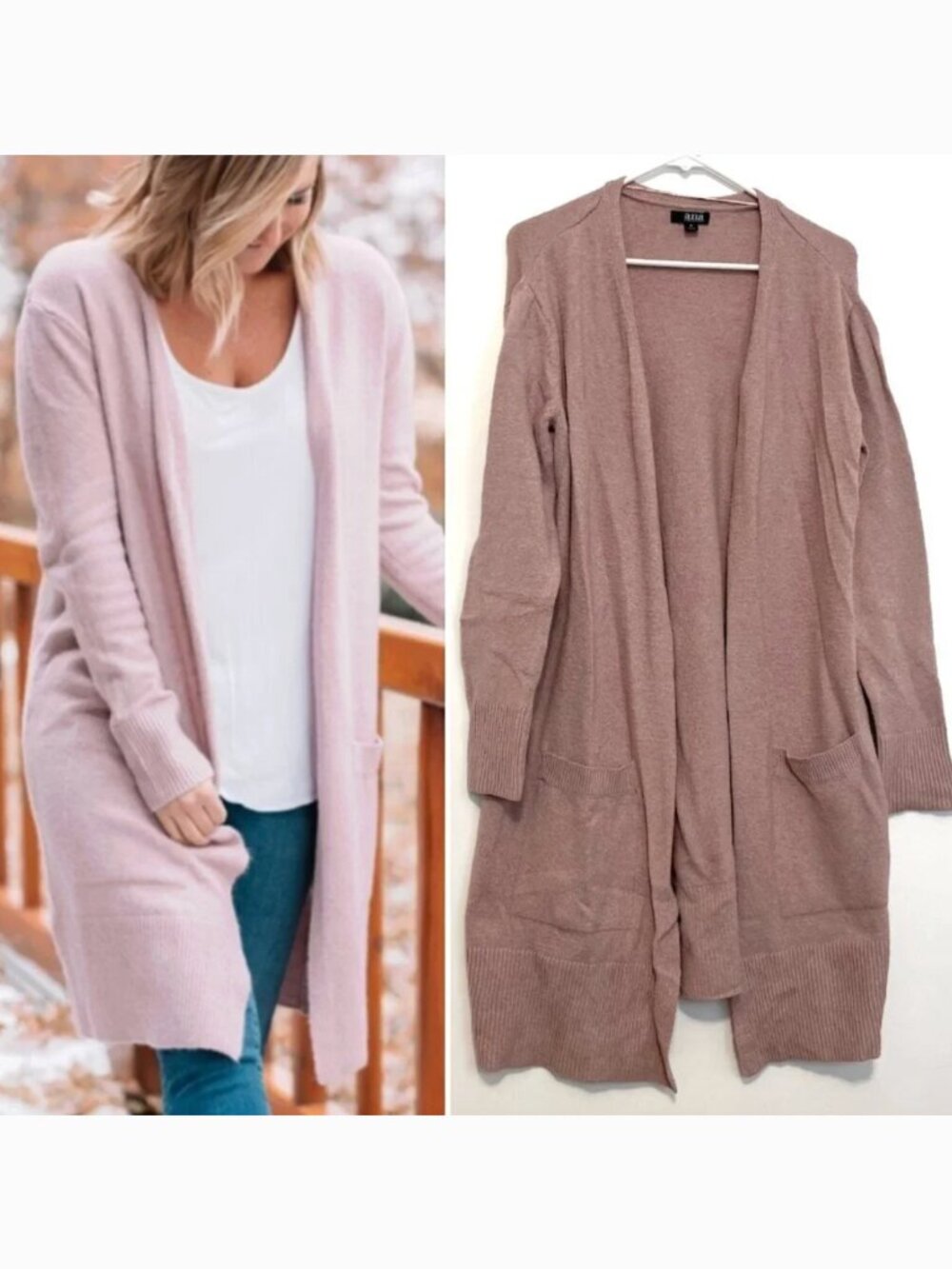 A.N.A Long Sleeve Duster Cardigan Sweater Mauve Pink Purple Open Front Winter M